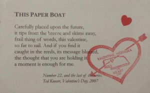 Valentine poem by Ted Kooser on a postdard